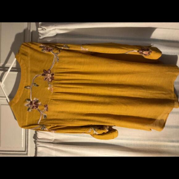 Anthropology Fig and Flower Mustard Gauze Embroidered Button Up Blouse 2X - Picture 9 of 11